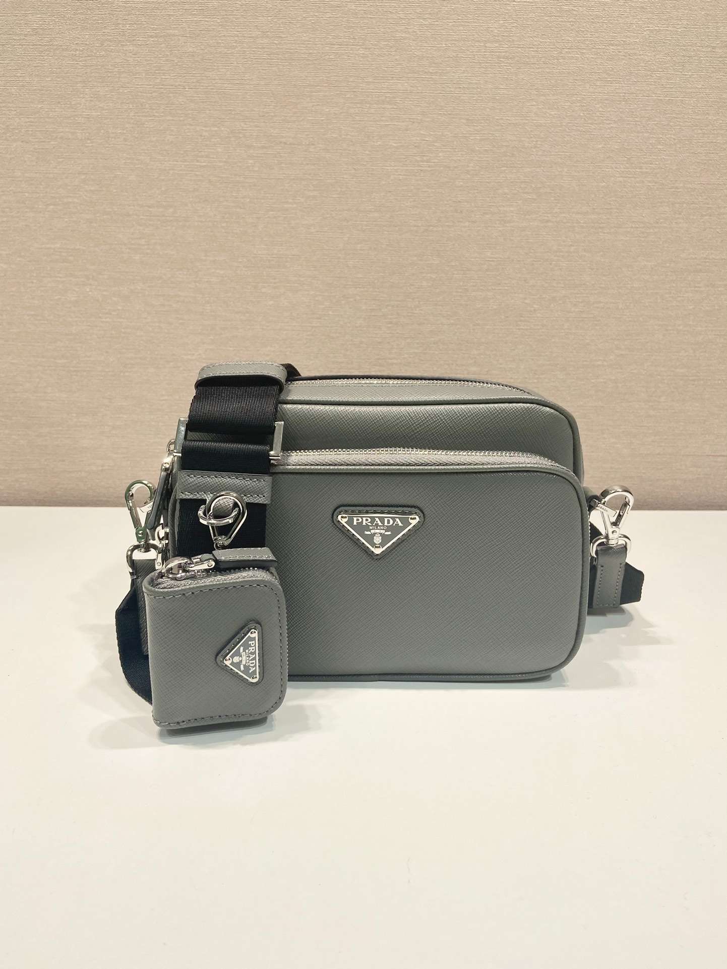 Pra*a Brique Saffiano Bag Grey For Women 7.9in/20cm