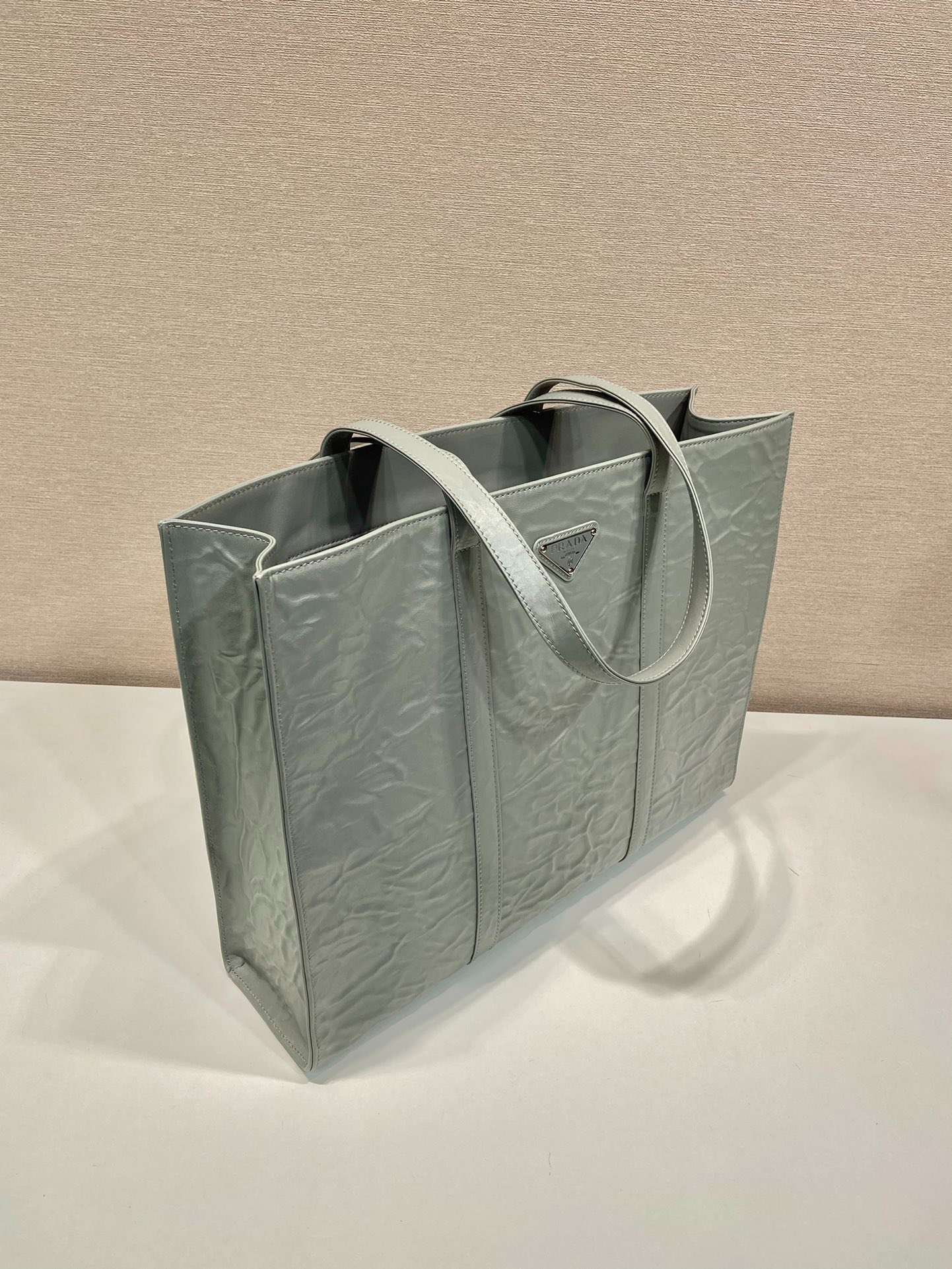 Pra*a Large Antique Nappa Tote Grey/Green For Women 15.3in/39cm 1BG460_UVL_F0480_V_OOO