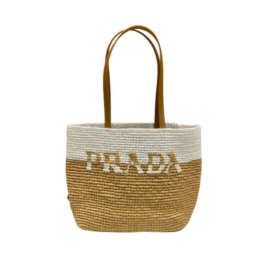 Pra*a Raffia Tote Bag Beige For Women 9.1in/23cm