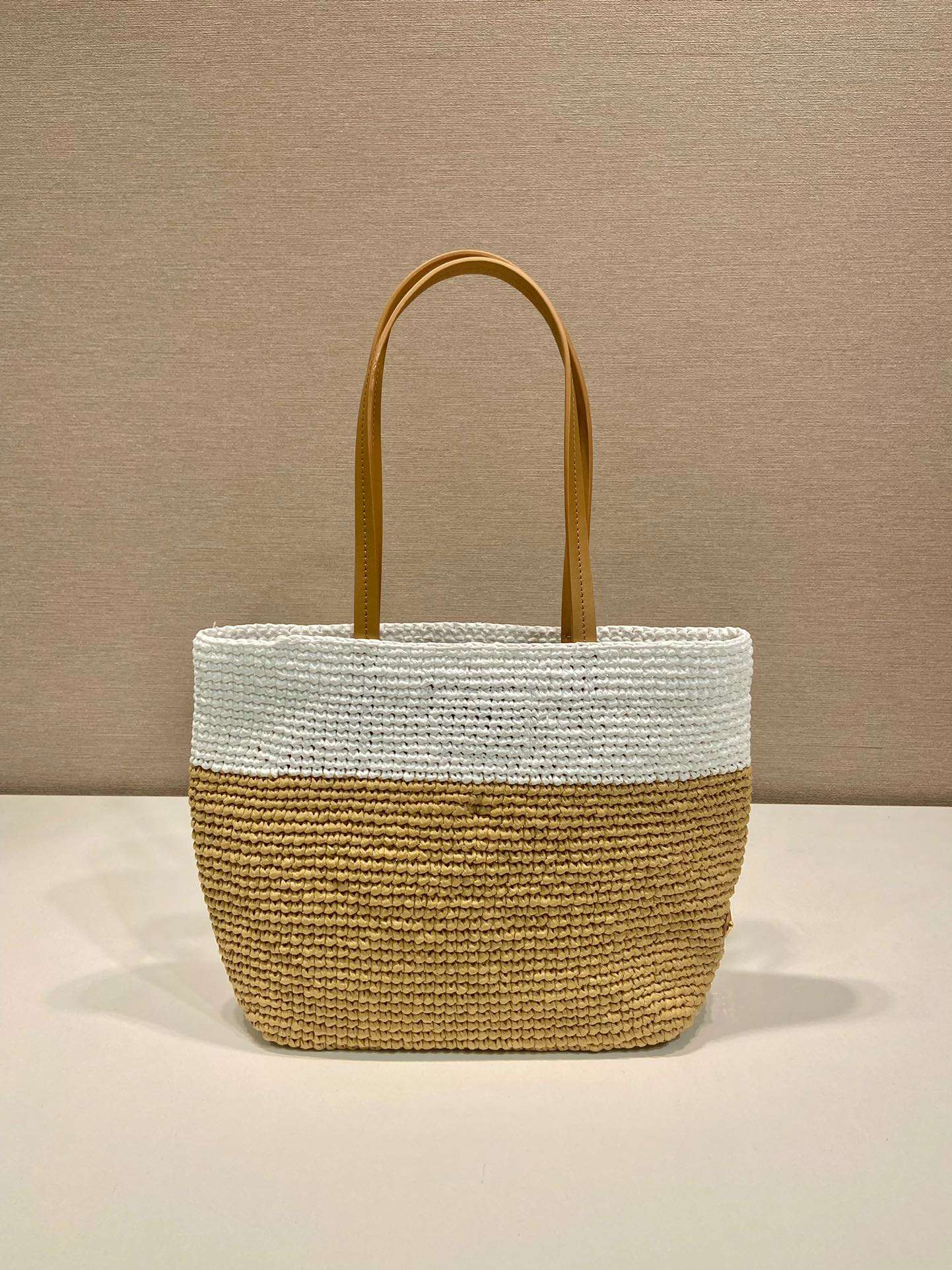 Pra*a Raffia Tote Bag Beige For Women 9.1in/23cm