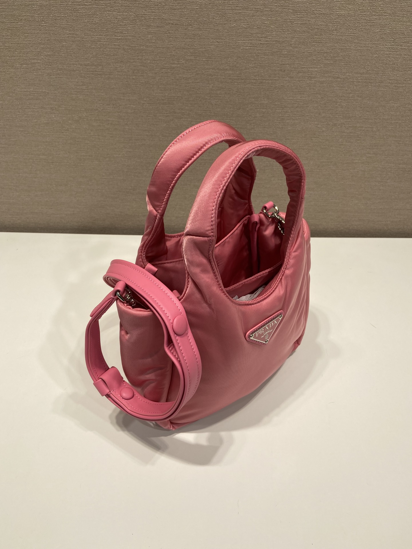 Pra*a Soft Padded Re-Nylon Mini-Bag White/Pink/Beige For Women 7.1in/18cm 1BA359_RCCJ_F0009_V_OVM