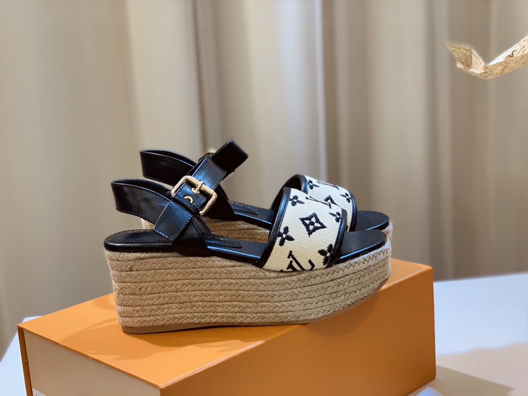 L0vis Vvtt0n Starboard Wedge Sandal Black For Women 1ABT17