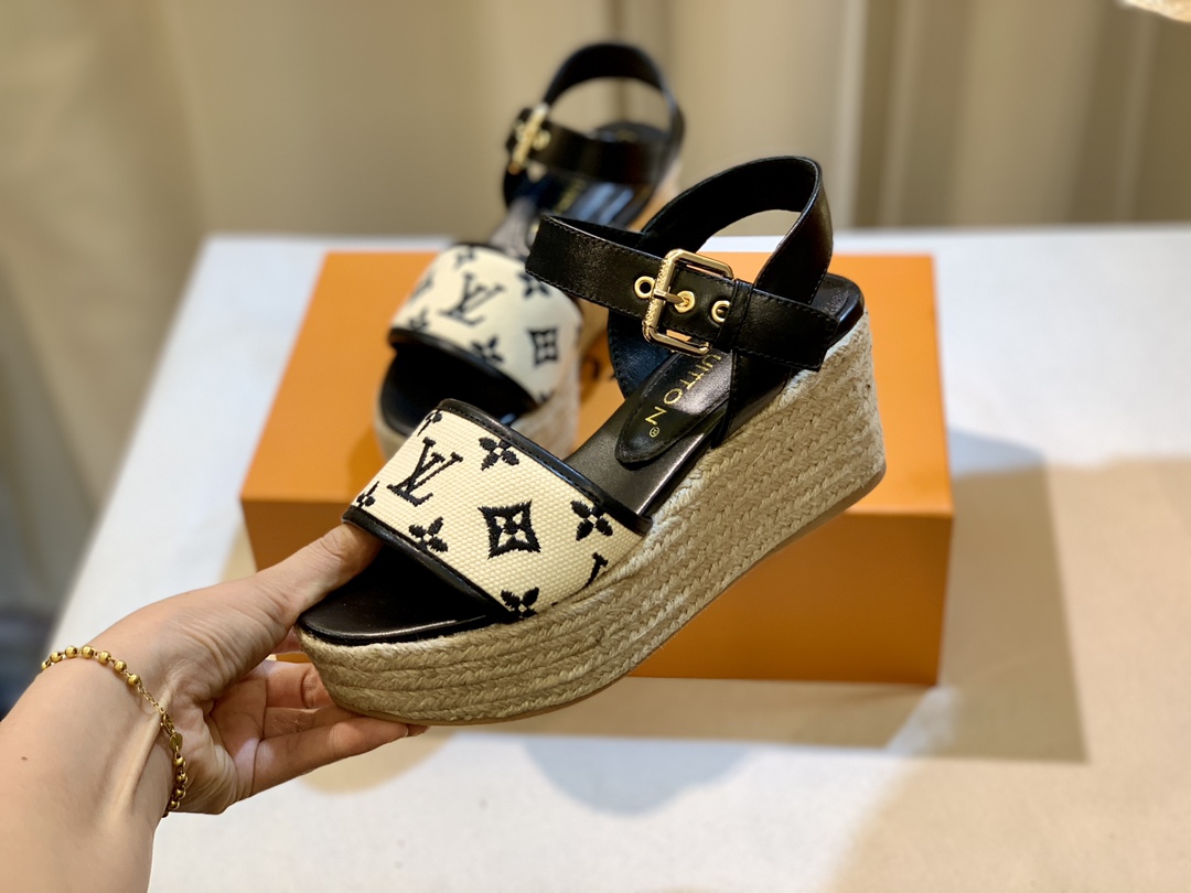 L0vis Vvtt0n Starboard Wedge Sandal Black For Women 1ABT17