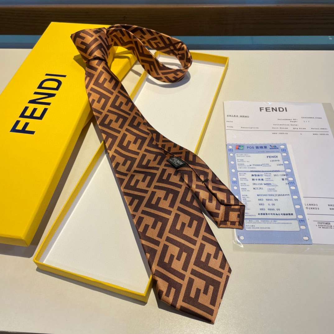 F**di Tie Silk Necktie Brown For Men