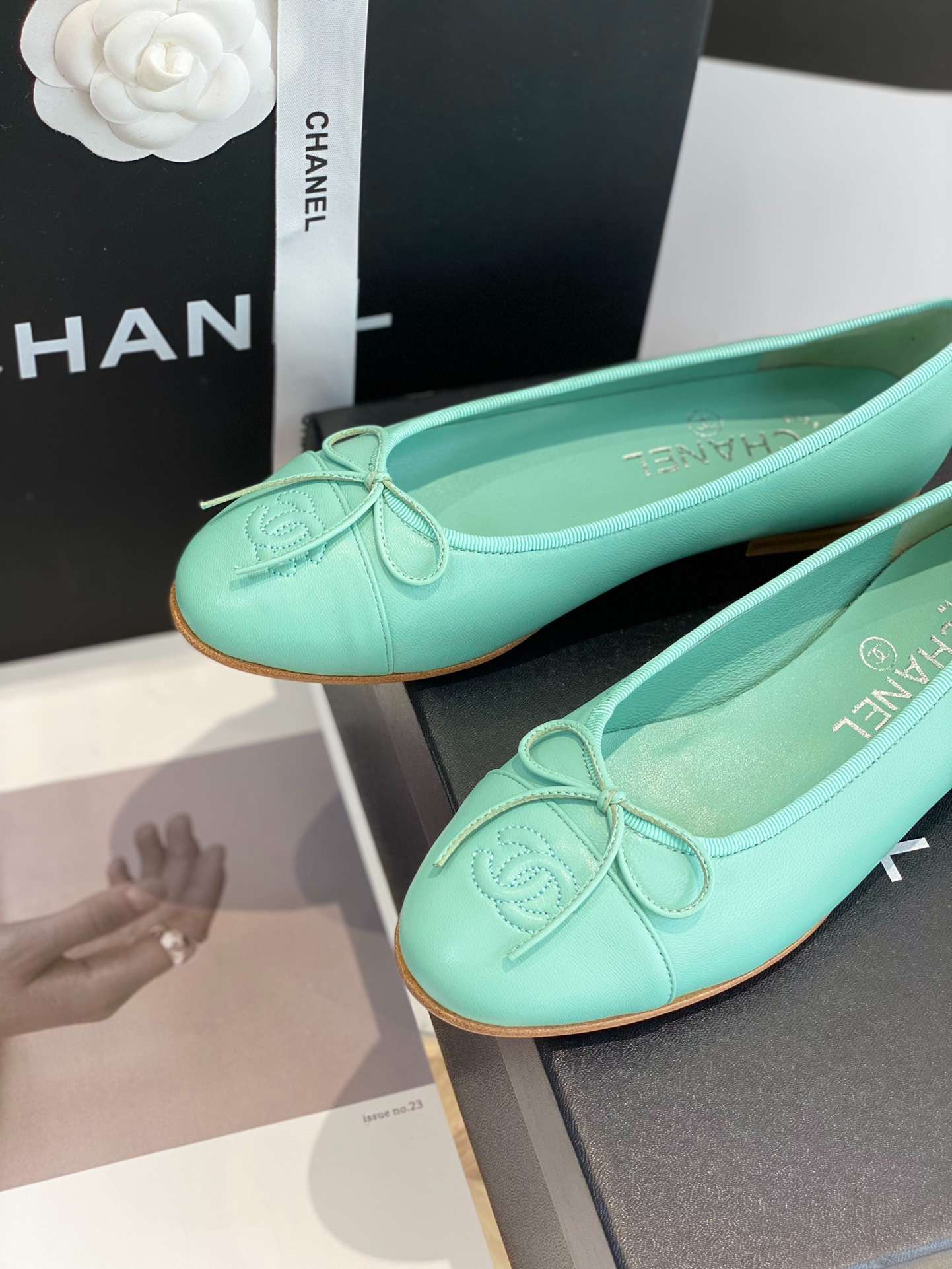 Ch**el Ballet Flats Jade Green For Women