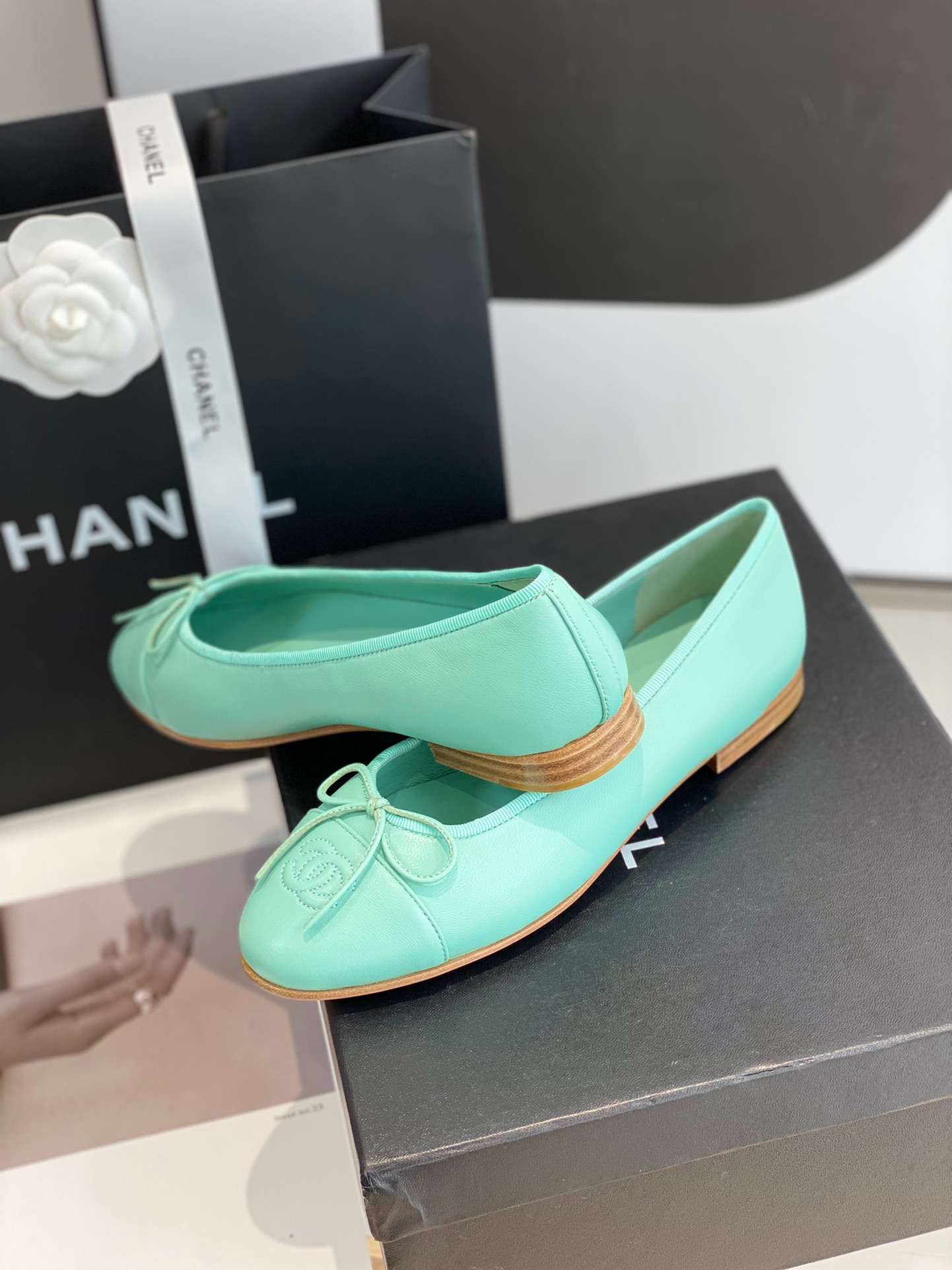 Ch**el Ballet Flats Jade Green For Women