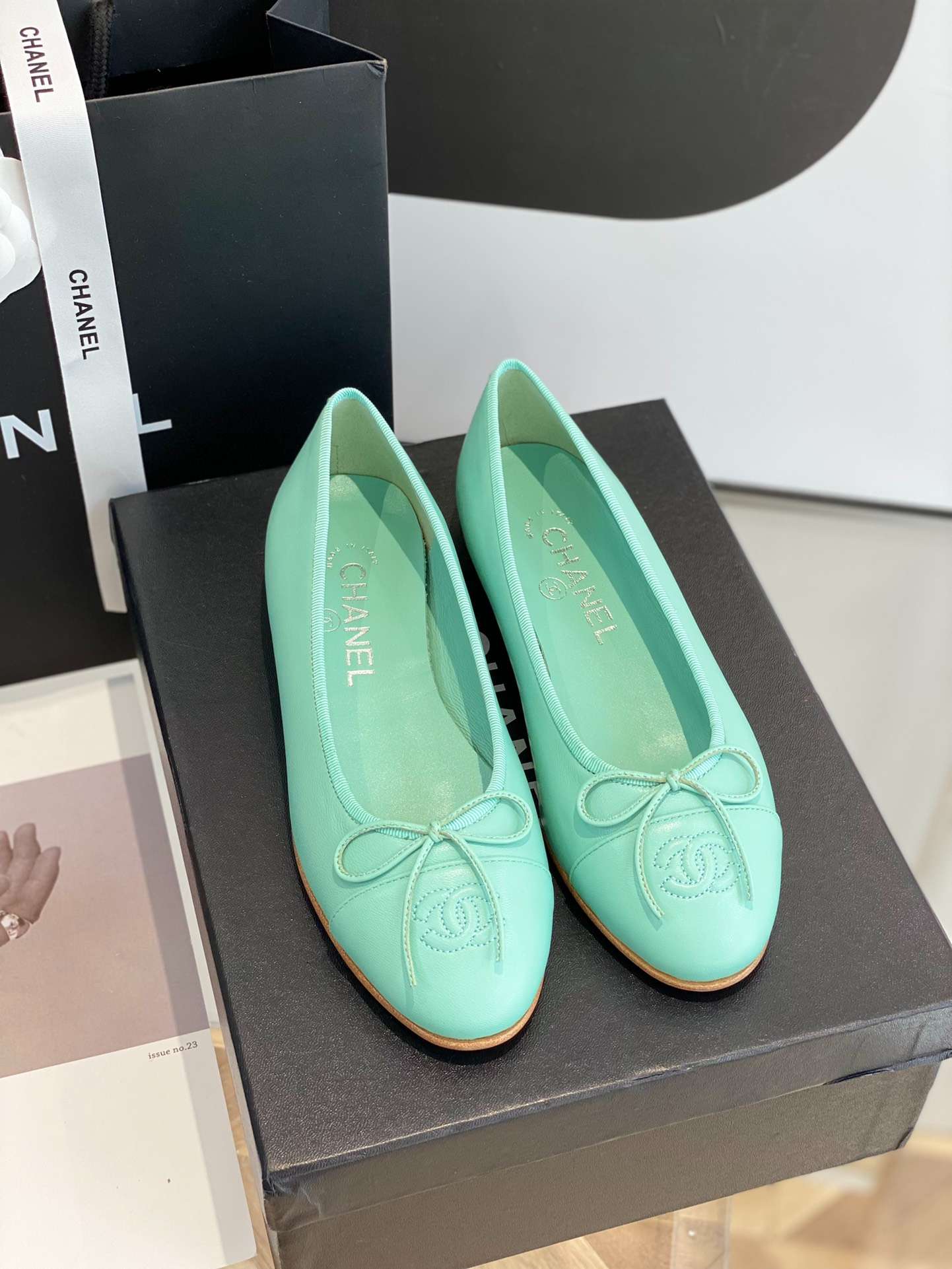 Ch**el Ballet Flats Jade Green For Women