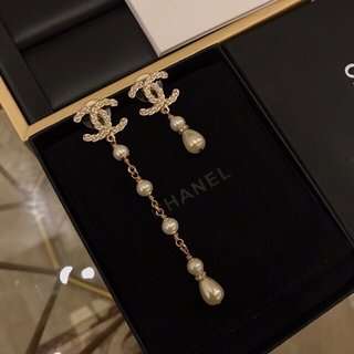 Ch**el CC Crystal Pearl Drop Earrings Gold For Women