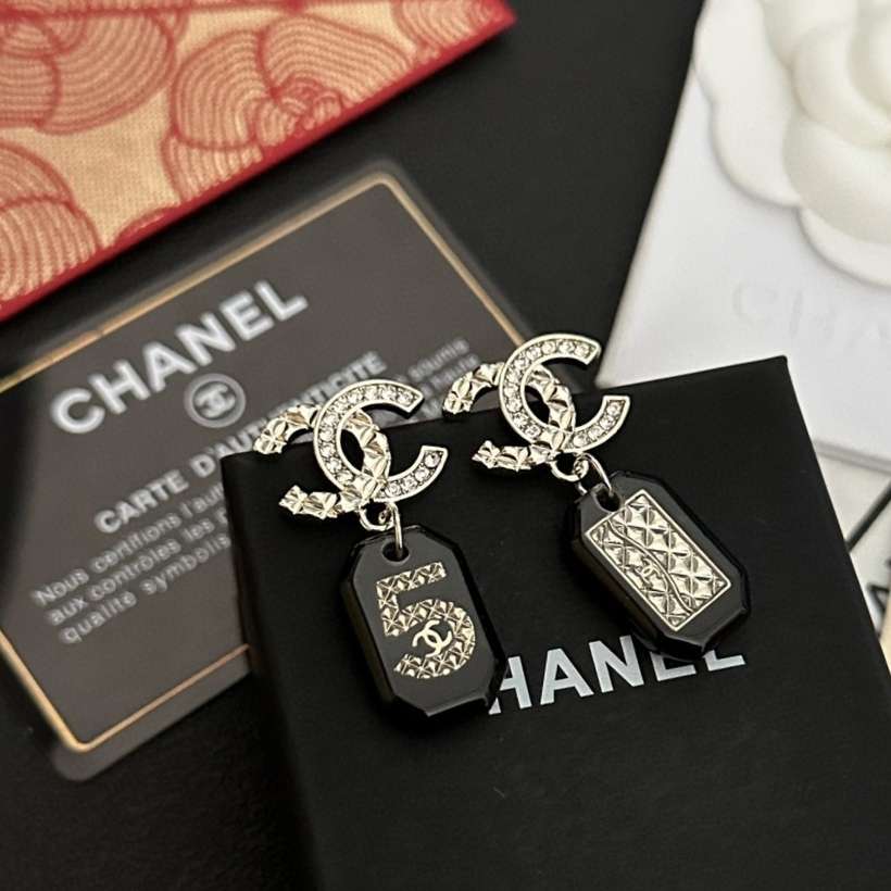Ch**el Crystal Tassel Square Earrings Black For Women