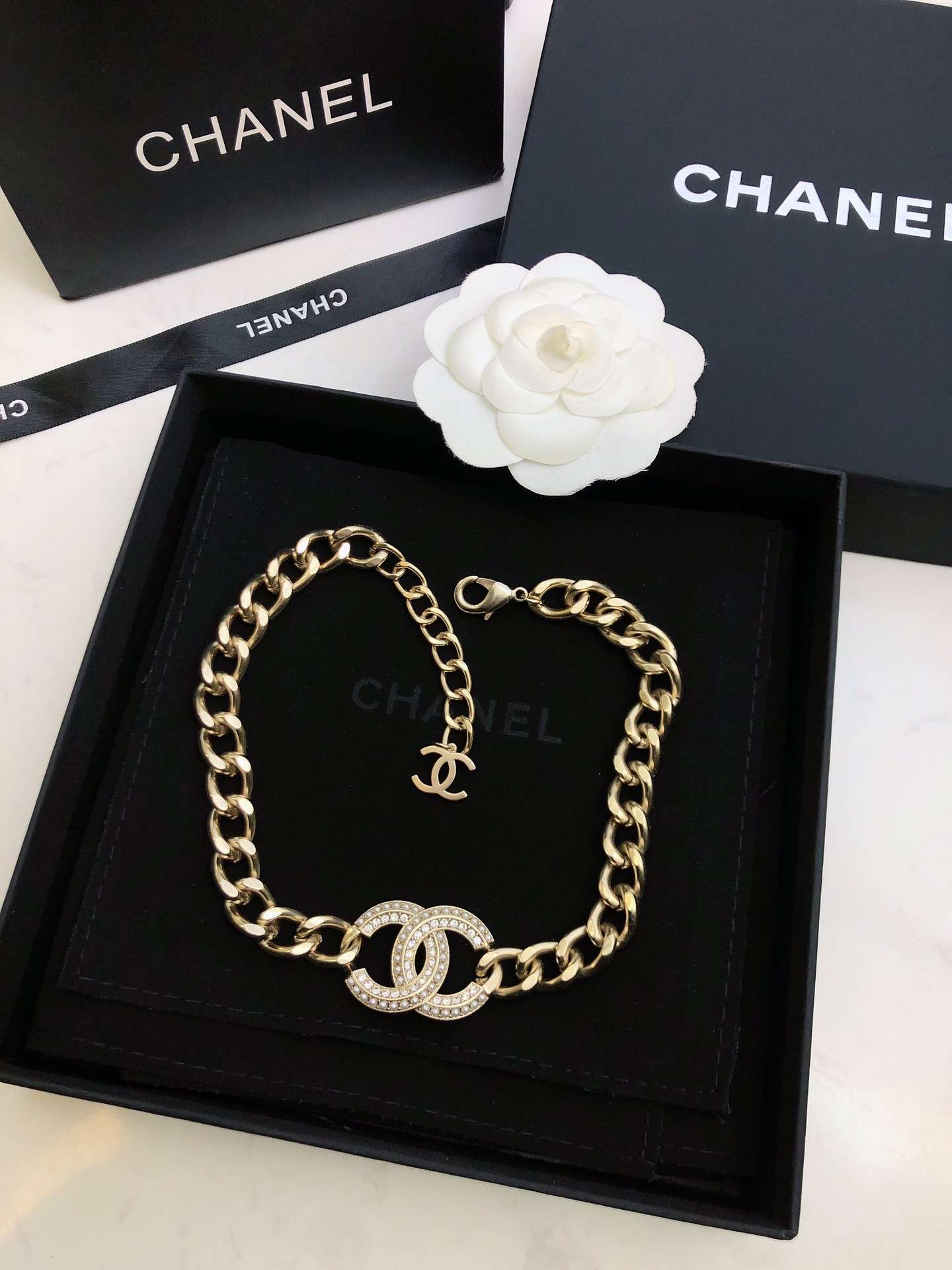 Ch**el Small Agarwood Necklace Gold For Women