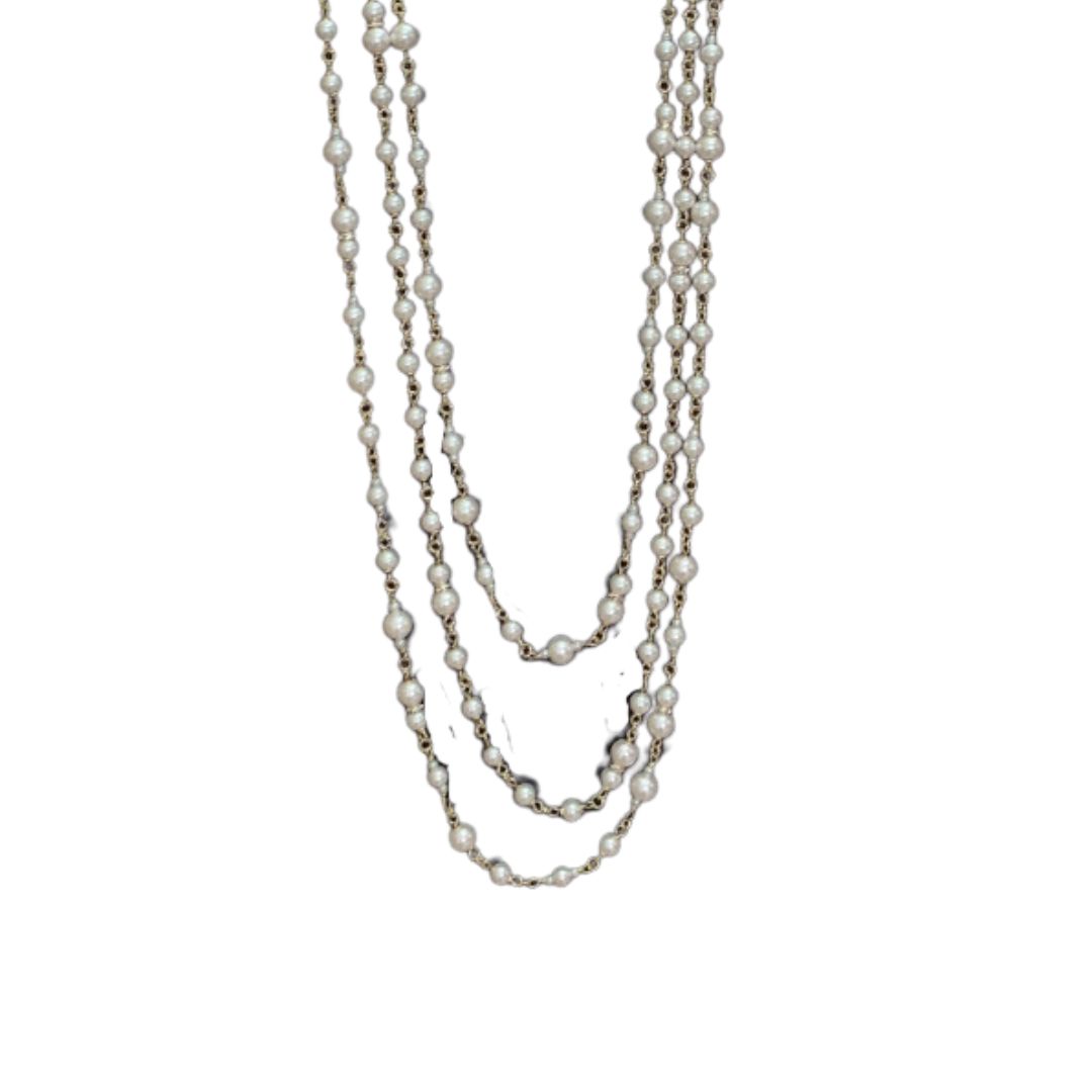 Ch**el Three-Layer Pearl Necklace Gold For Women