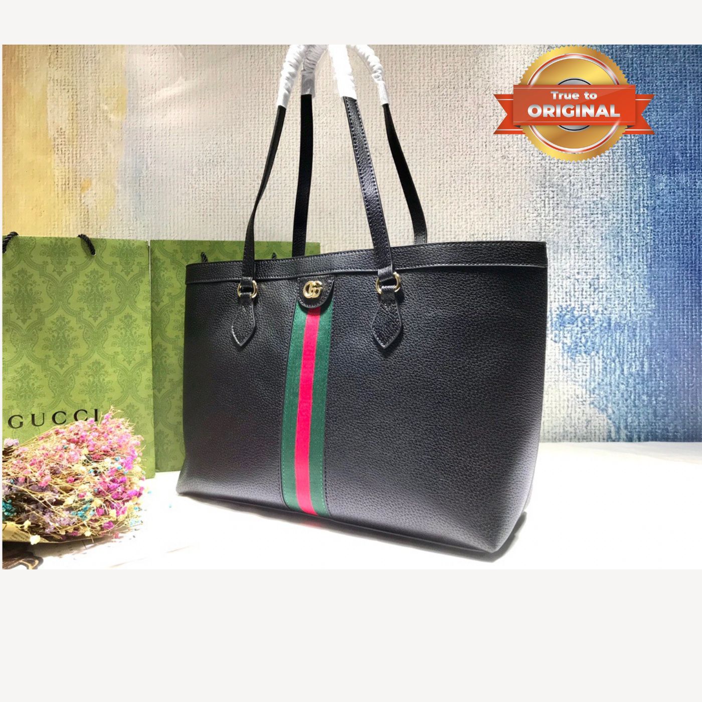 [True-to-ORIGINAL] Gvc*1 Ophidia Medium Tote Black For Women 15in/38cm GG 631685 CWG1A 1060