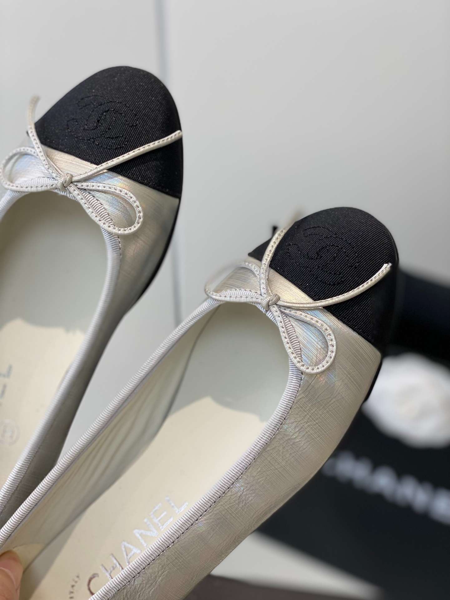Ch**el Ballet Flats Silver For Women