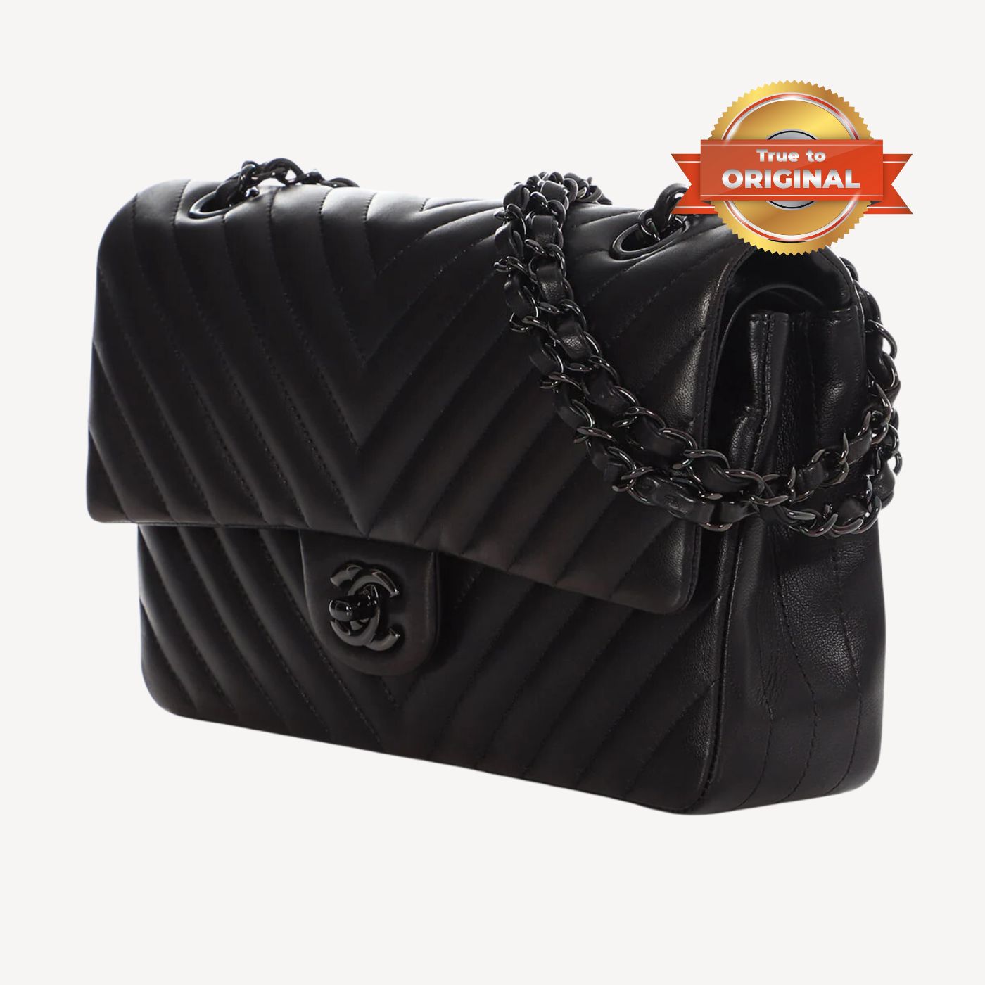[True-to-ORIGINAL] Ch**el Chevron Classic Handbag Black For Women 10.2in/26cm