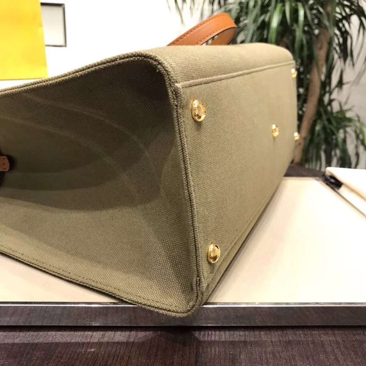 F**di Peekaboo X-Tote Canvas Bag Green Khaki For Women 16.1in/41cm FF 8BH374