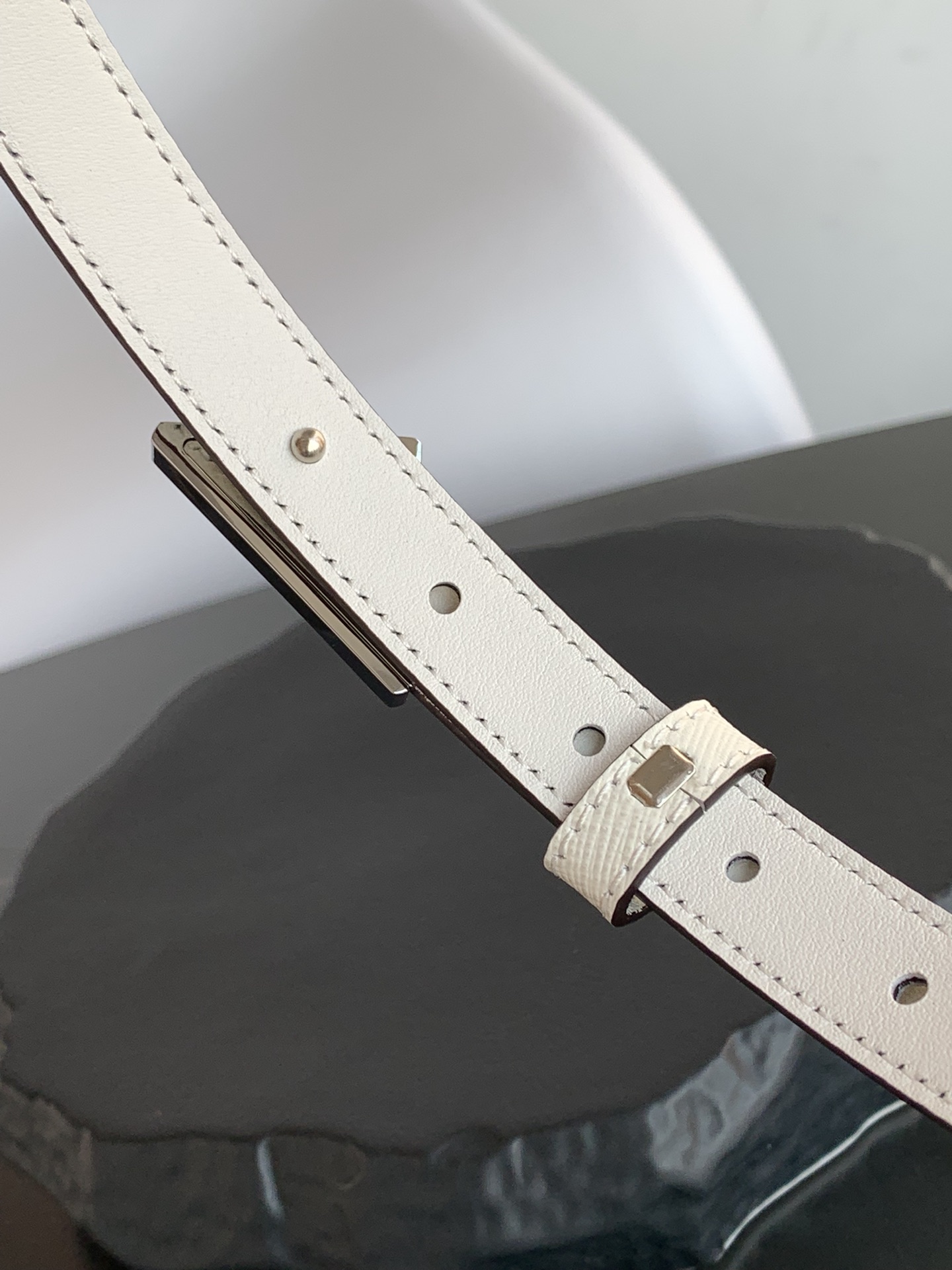 Pra*a Saffiano Belt White For Women
