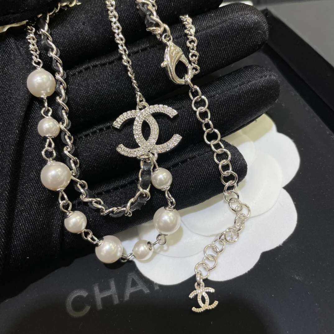 Ch**el CC Double Layer Necklace White For Women