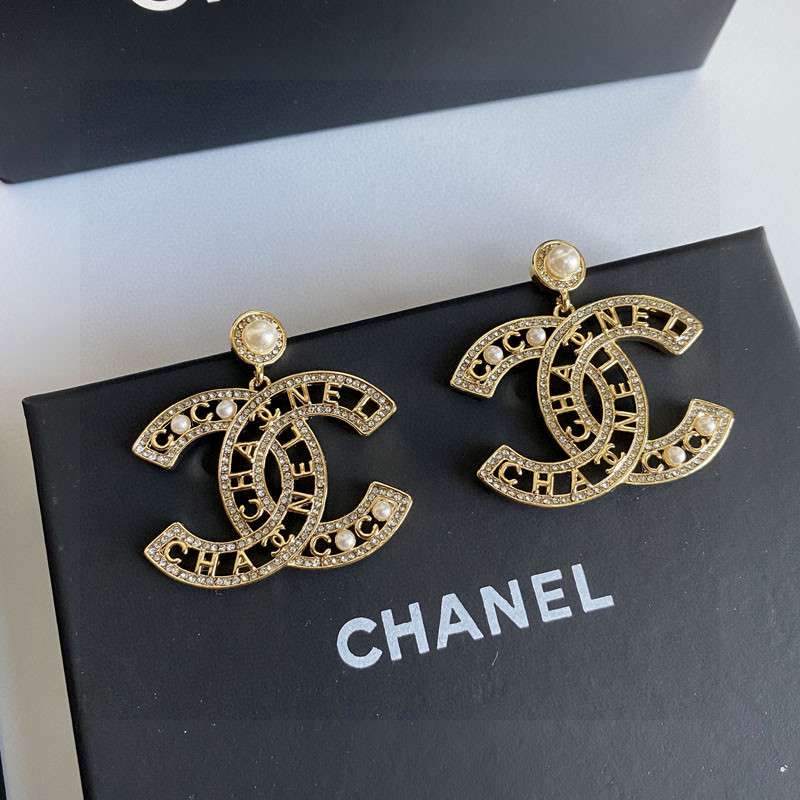 Ch**el CC Letter Earrings Gold For Women