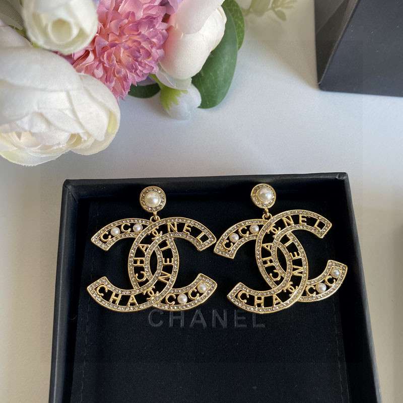Ch**el CC Letter Earrings Gold For Women