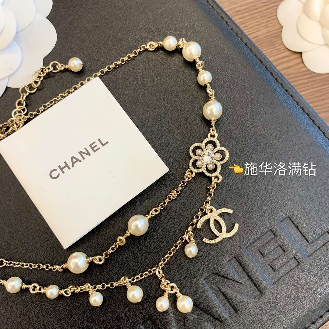 Ch**el Camellia Pearl Necklace Gold For Women