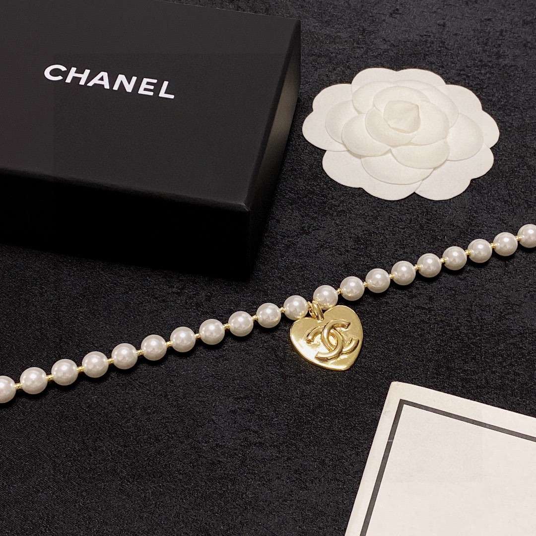 Ch**el Double C Pearl Love Necklace White For Women