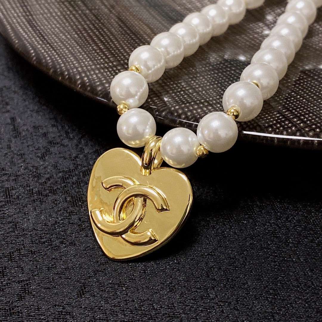 Ch**el Double C Pearl Love Necklace White For Women