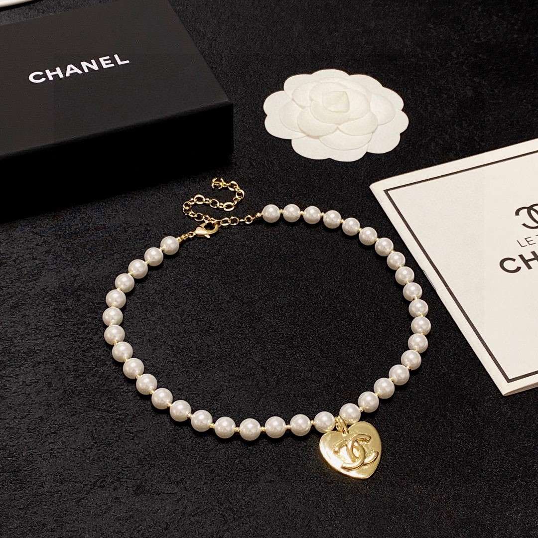 Ch**el Double C Pearl Love Necklace White For Women
