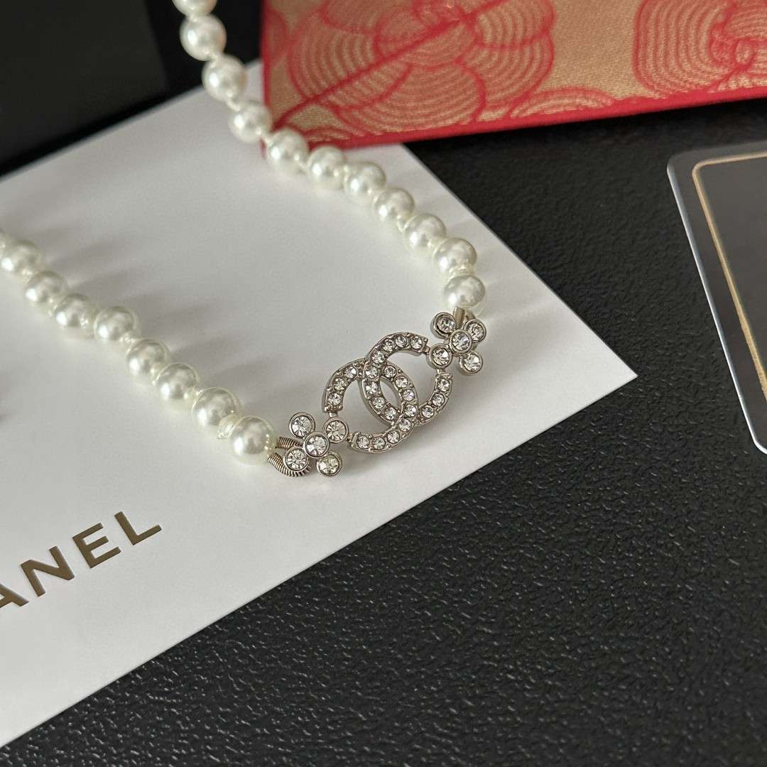 Ch**el Letter Necklace White For Women