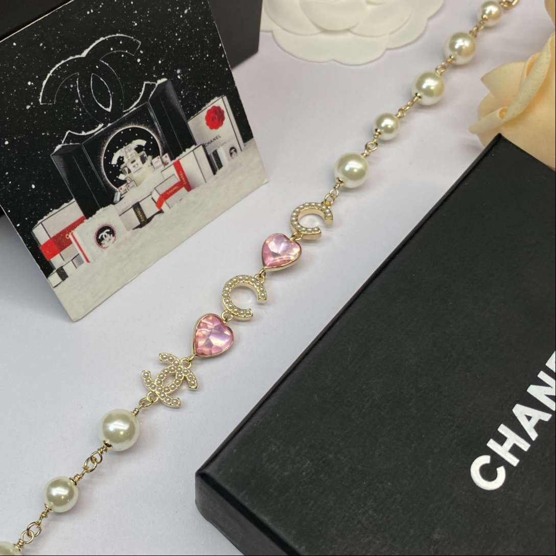Ch**el Pearl Crystal Necklace Gold For Women