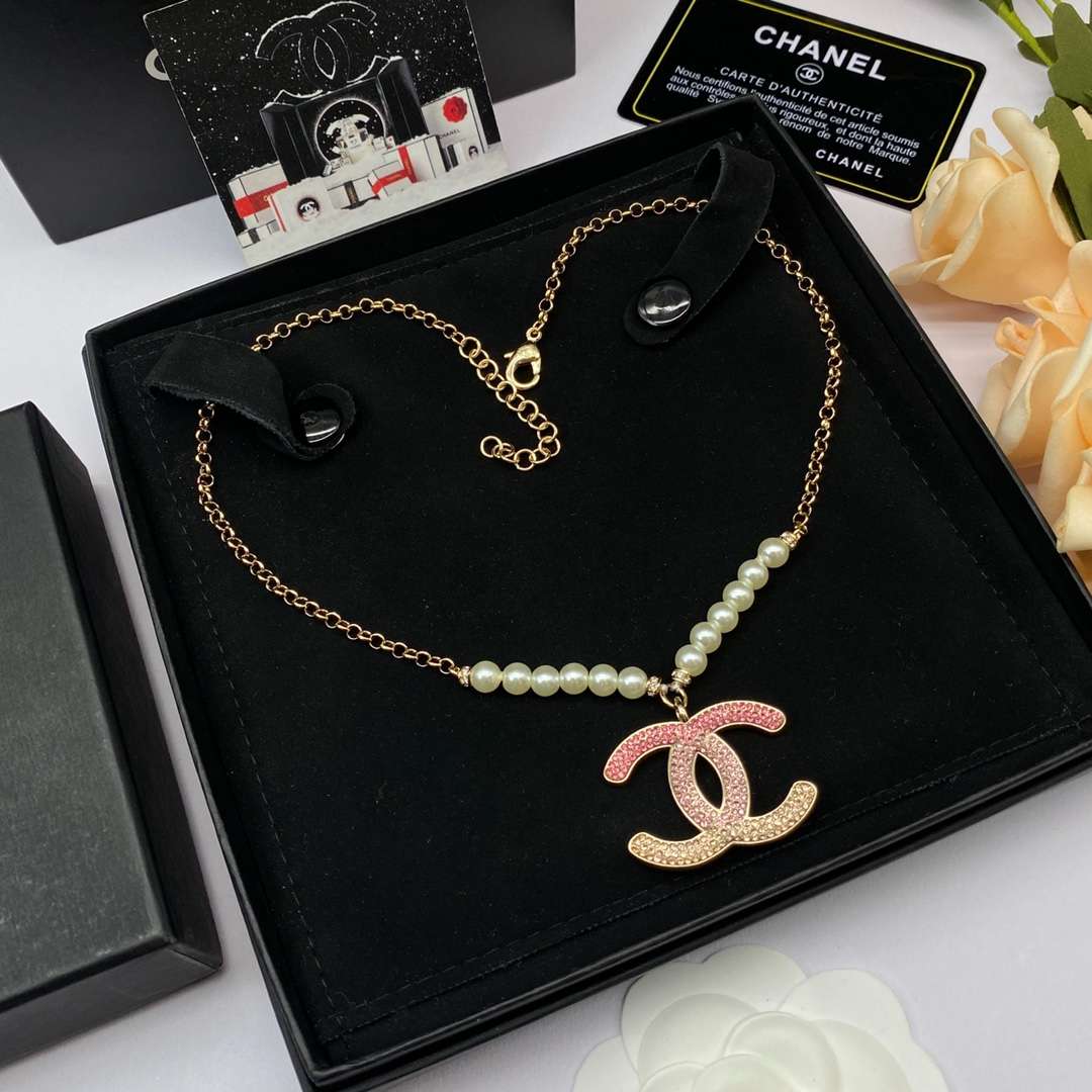 Ch**el Pearl Double C Gradient Necklace Gold For Women