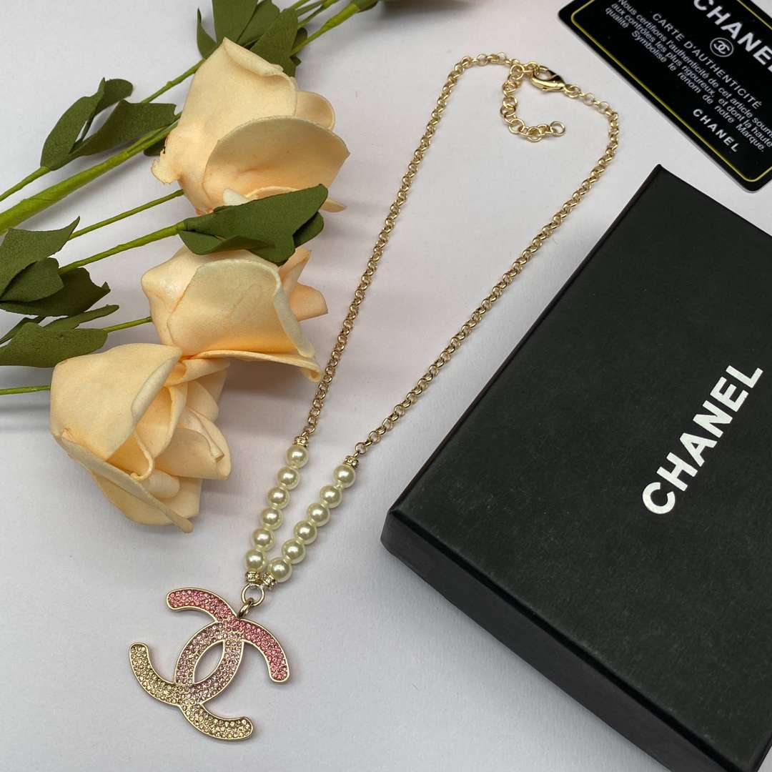 Ch**el Pearl Double C Gradient Necklace Gold For Women