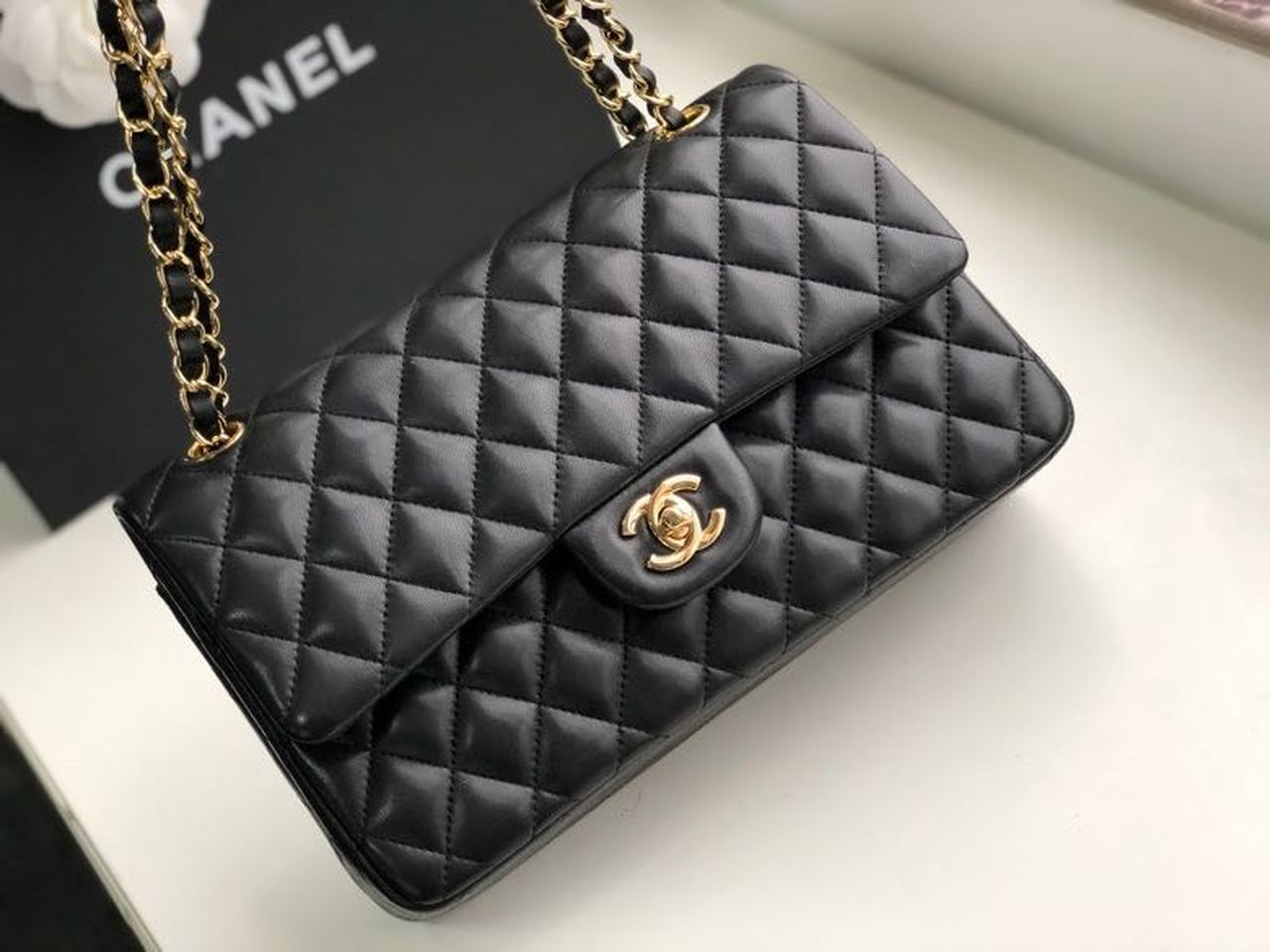 Ch**el Classic Handbag Gold Toned Hardware Black For Women, Women’s Bags, Shoulder And Crossbody Bags 10in/25.5cm A01112
