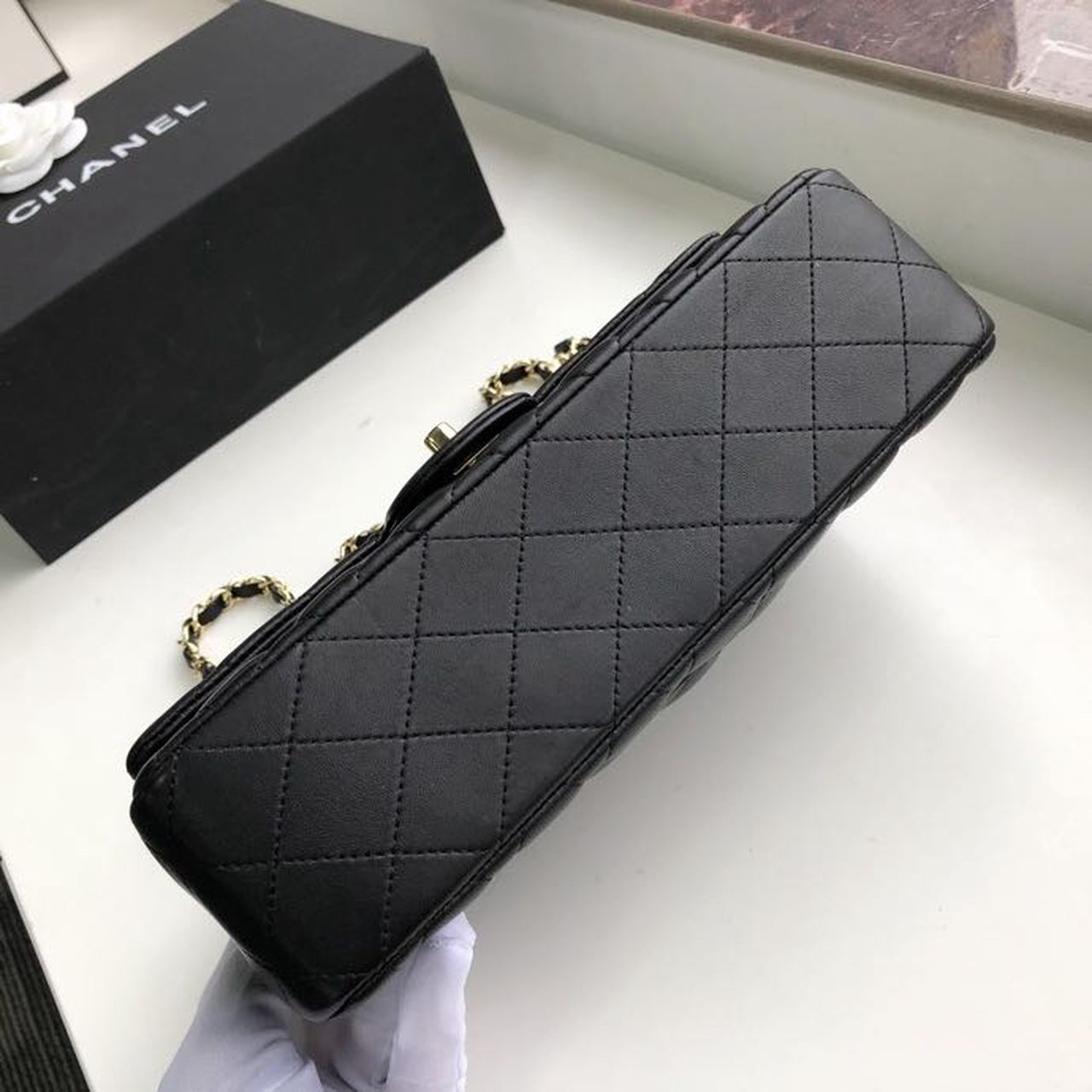 Ch**el Classic Handbag Gold Toned Hardware Black For Women, Women’s Bags, Shoulder And Crossbody Bags 10in/25.5cm A01112