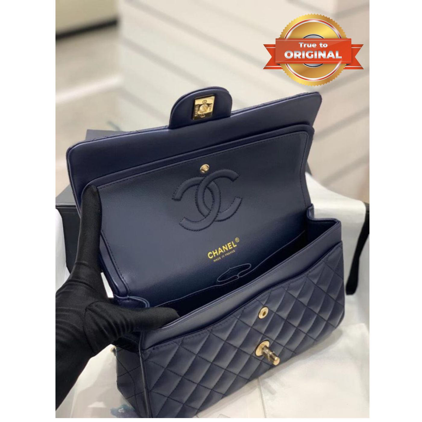 [True-to-ORIGINAL] Ch**el 11.12 Classic Handbag Dark Blue For Women 10in/25.5cm A01113