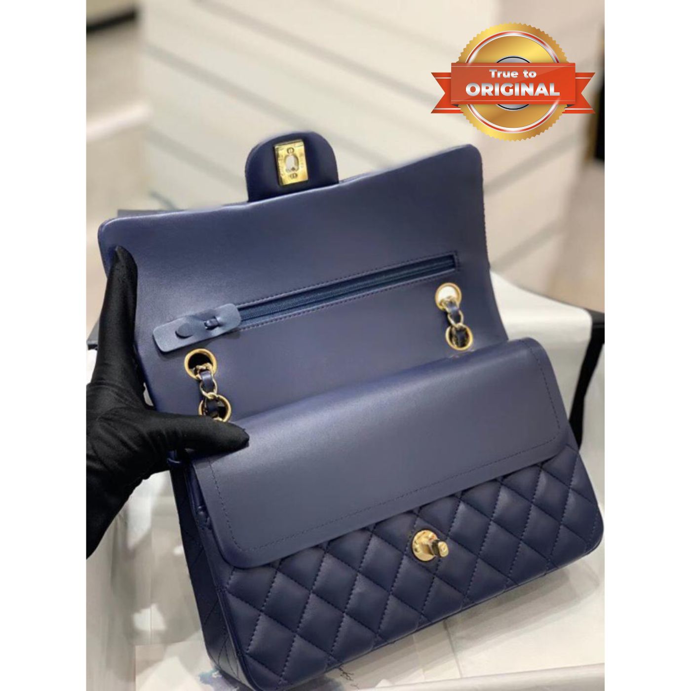 [True-to-ORIGINAL] Ch**el 11.12 Classic Handbag Dark Blue For Women 10in/25.5cm A01113