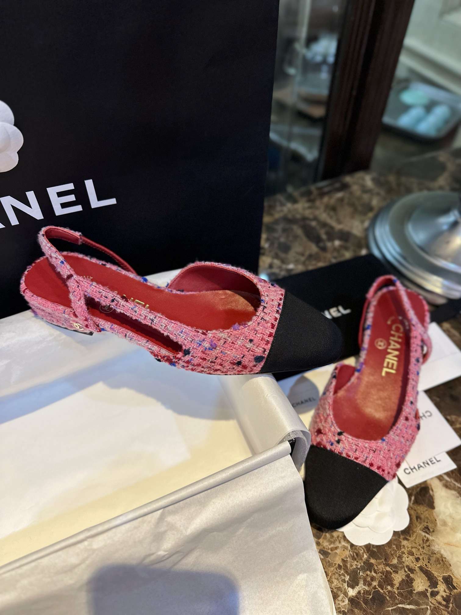 Ch**el Woolen Lat Lace Up Sandals Dark Pink For Women