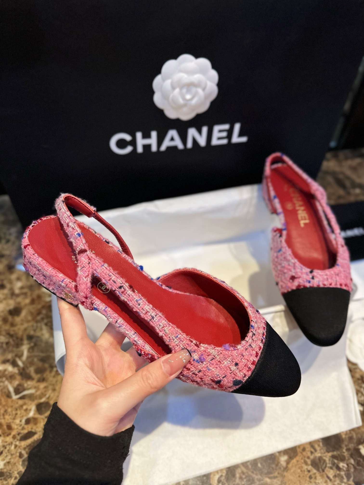 Ch**el Woolen Lat Lace Up Sandals Dark Pink For Women