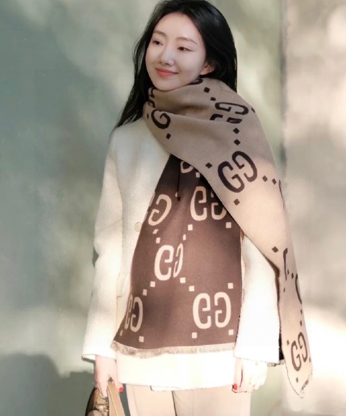 Gvc*1 Wool Silk Scarf Beige For Women