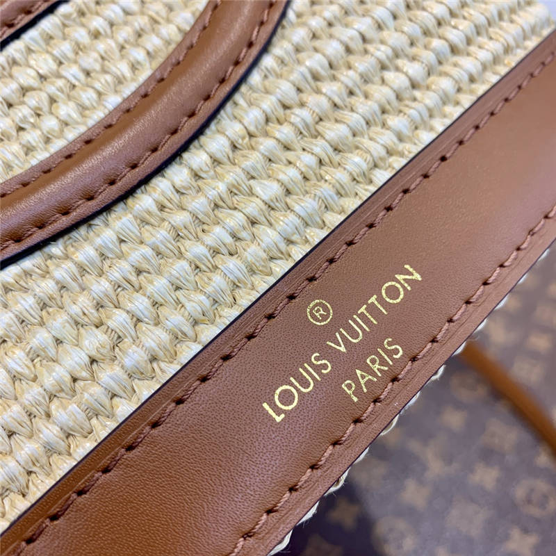 L0vis Vvtt0n Petit Bucket Raffia Beige For Women ‎9.4in/24cm