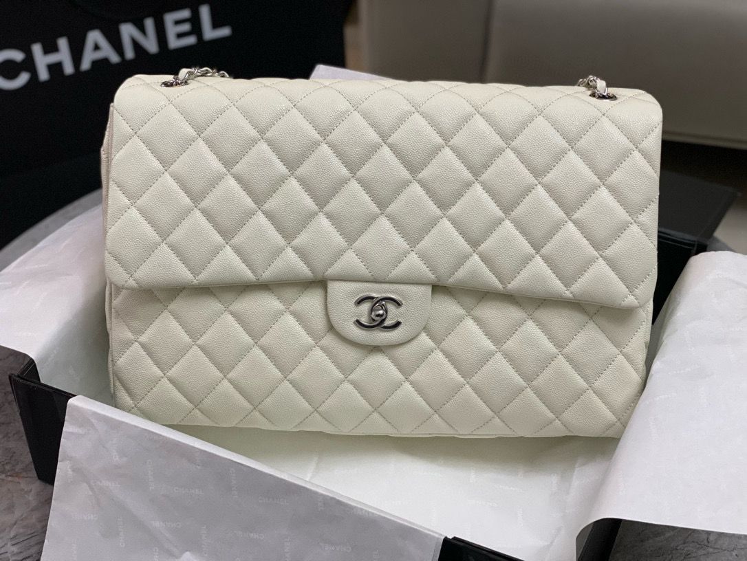 Ch**el Maxi Jumbo XL Classic Bag White For Women 35cm/13.8in