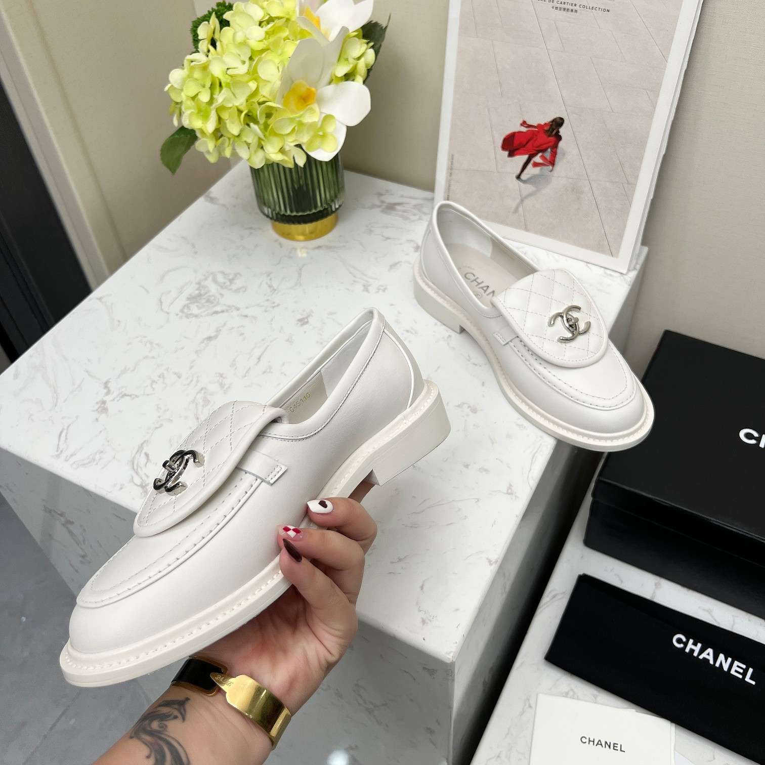 Ch**el Moccasins White For Women 36 EU – 5 US – 23 Cm – 9.05 In