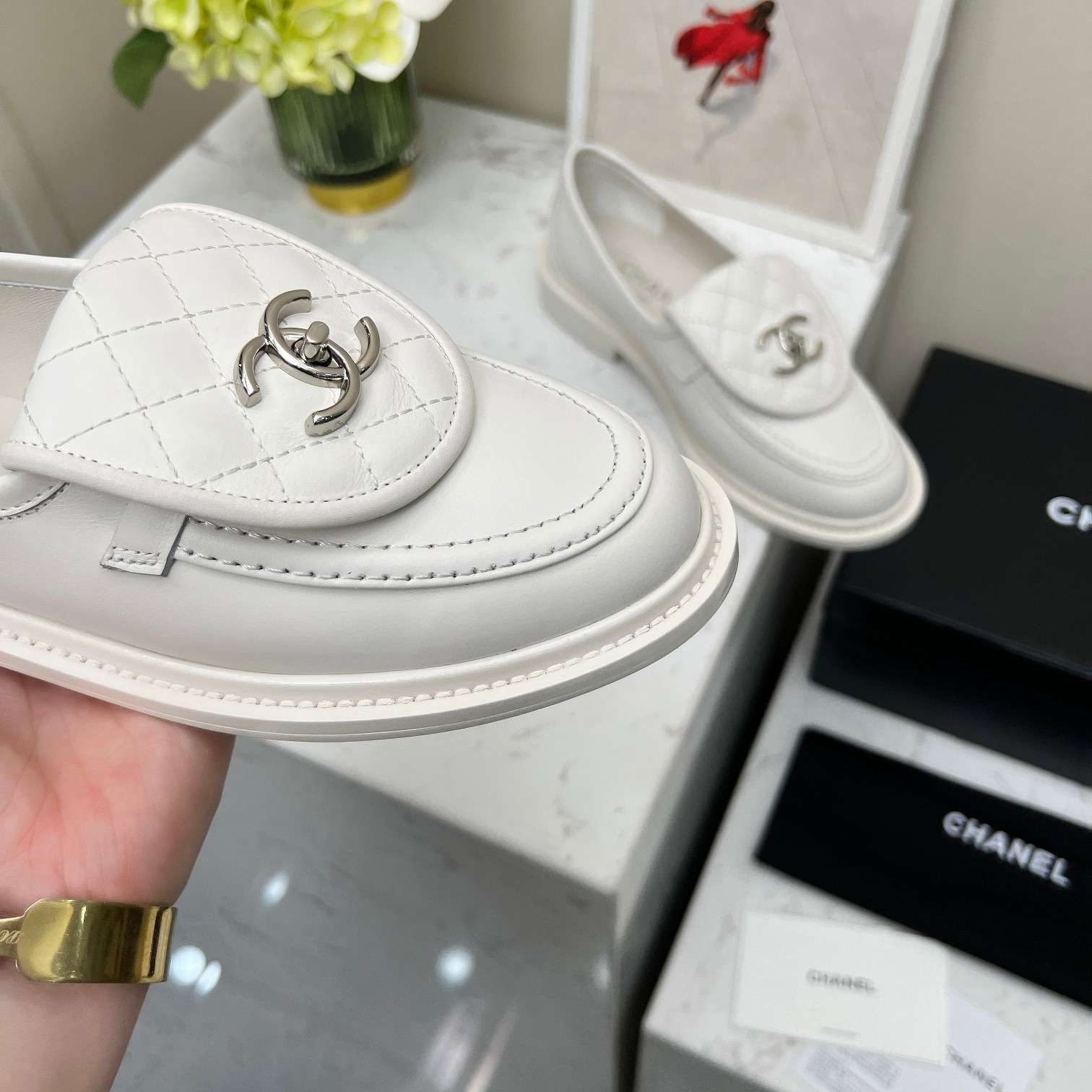 Ch**el Moccasins White For Women 36 EU – 5 US – 23 Cm – 9.05 In