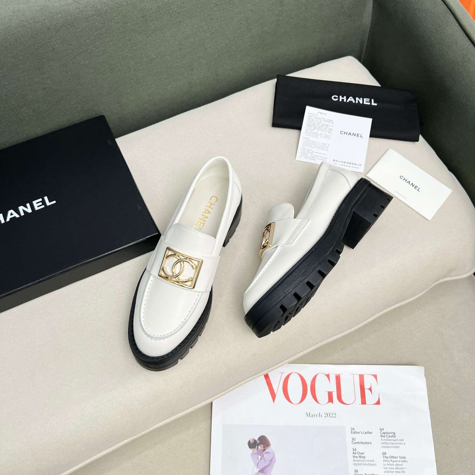 Ch**el Romance CC Embellished Loafers White For Women