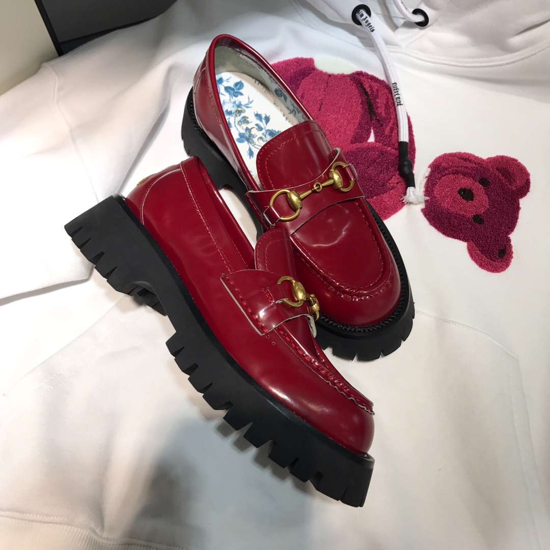 Gvc*1 Lug Sole Horsebit Accent Loafers Burgundy For Women