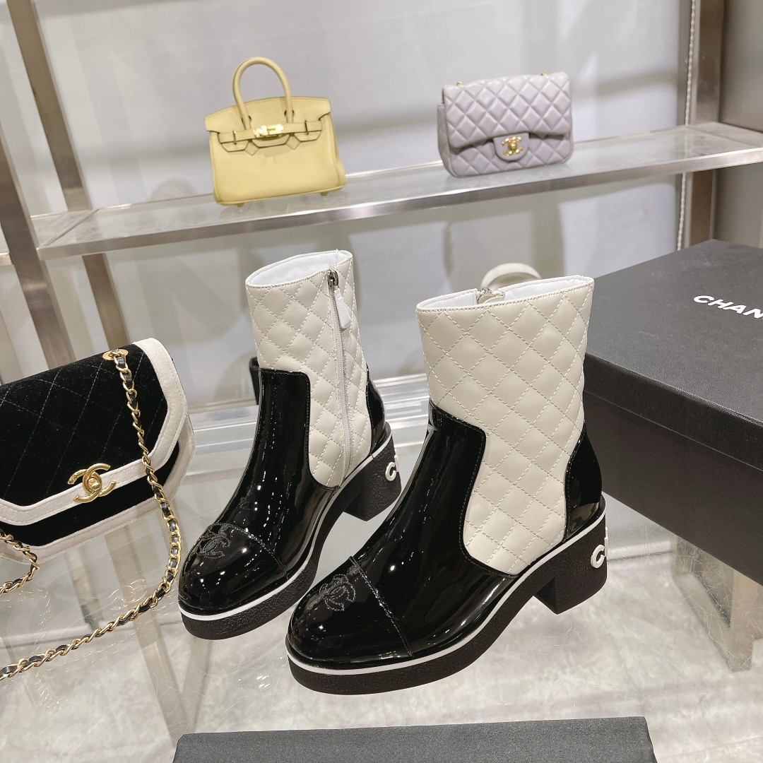 Ch**el Short Boots Black/White For Women