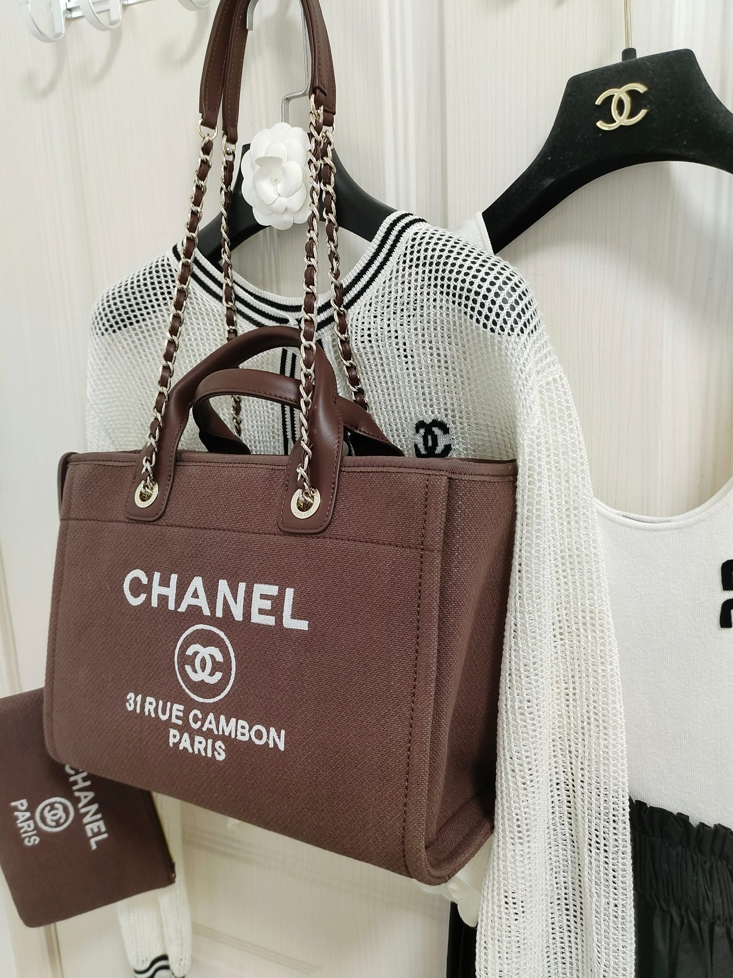 Ch**el Deauville Tote Bag Pouch Burgundy For Women 34cm / 13.39in