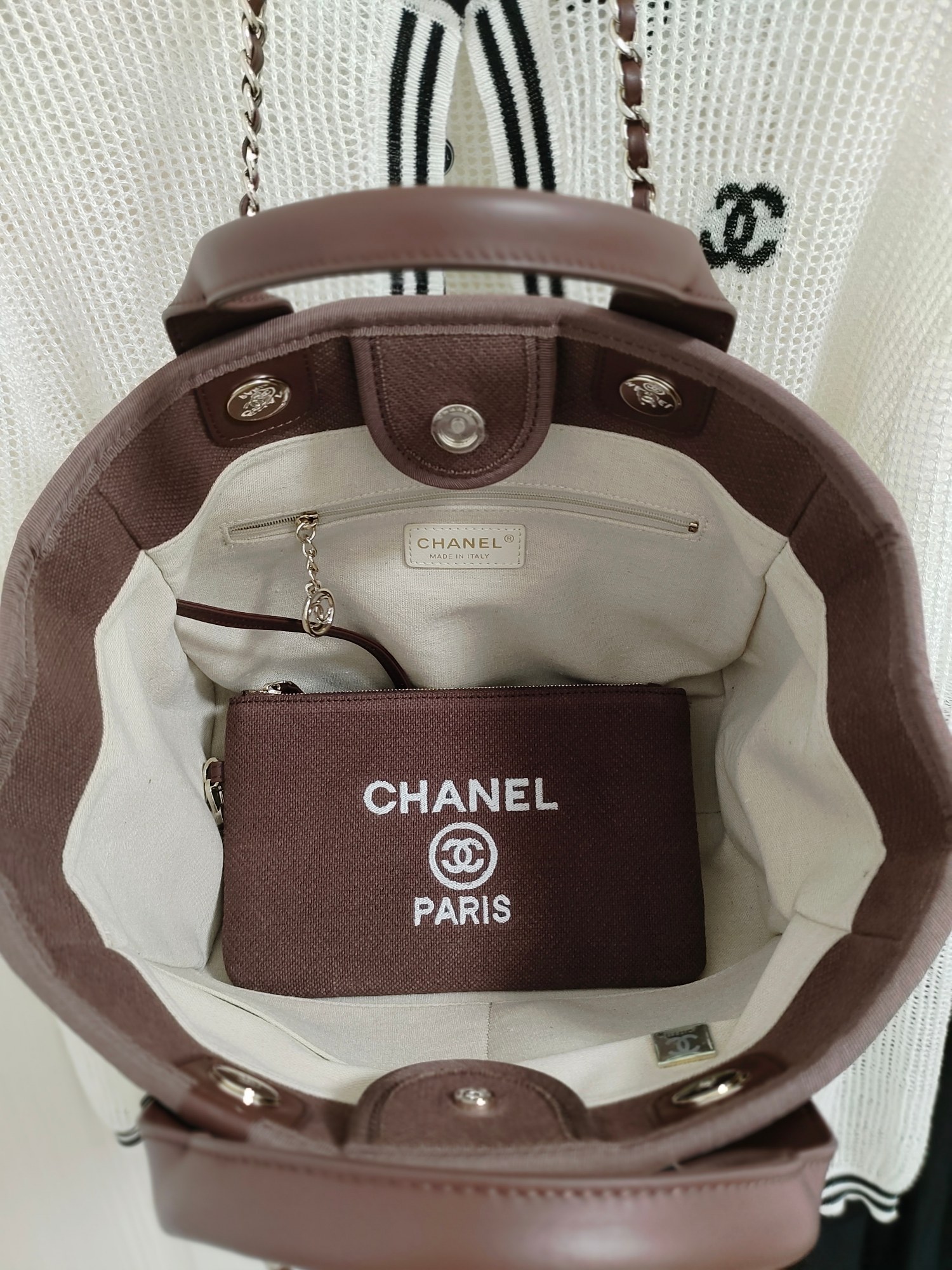 Ch**el Deauville Tote Bag Pouch Burgundy For Women 34cm / 13.39in