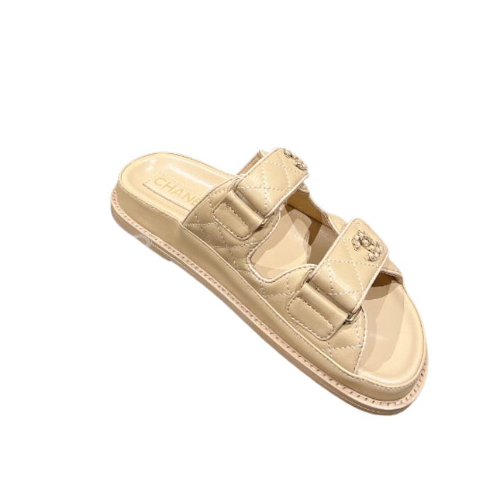 Ch**el Sandals With Ch**el Logo Beige For Women
