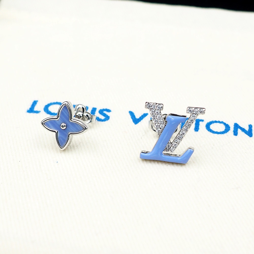 L0vis Vvtt0n Flower Locket Stud Earrings Blue For Women