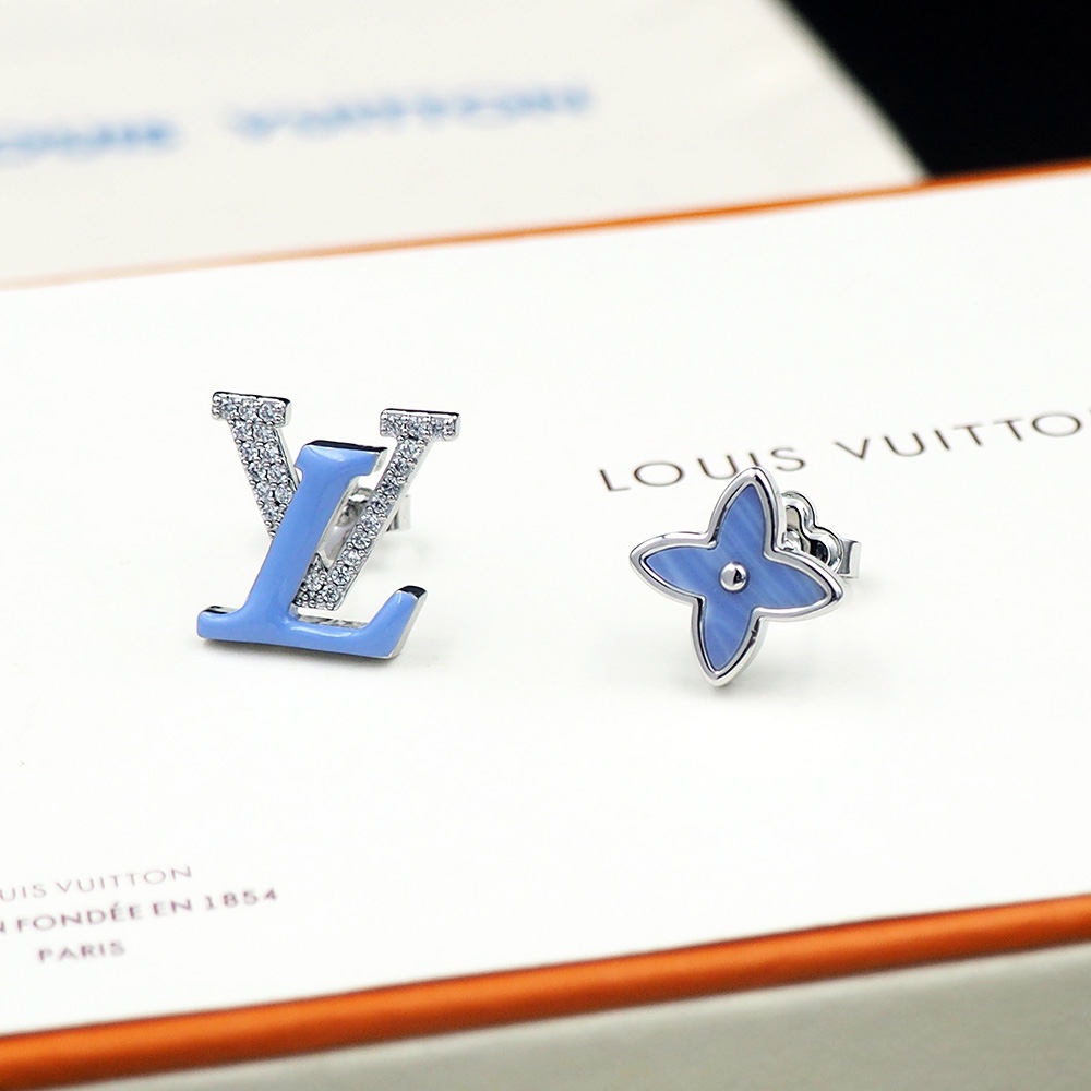 L0vis Vvtt0n Flower Locket Stud Earrings Blue For Women